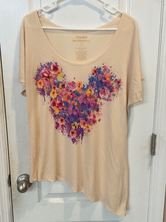 Disney Tops - Disney Colorful Yellow Floral Mickey Head Short Sleeve T-Shirt - Large LIKE NEW